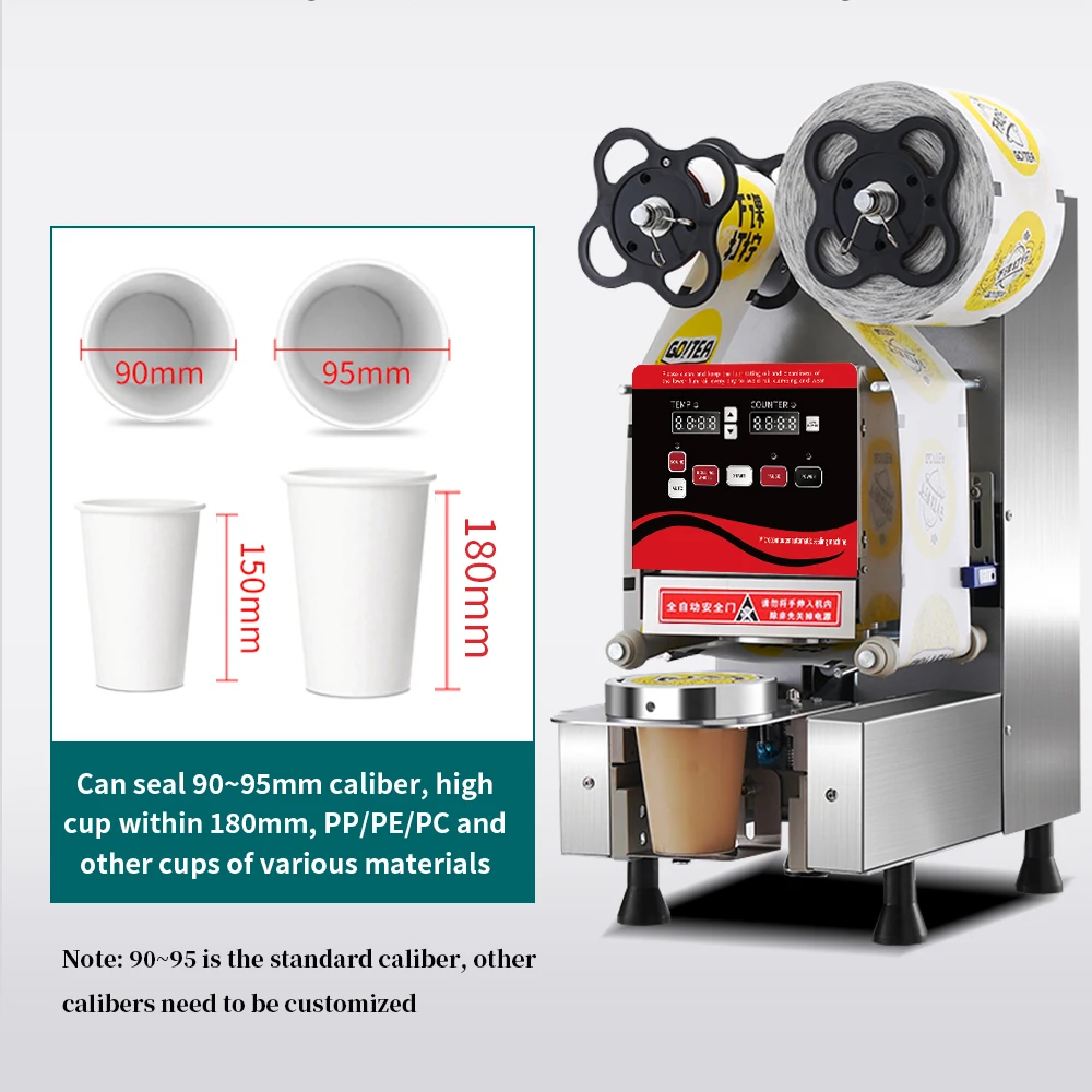 Paper Plastic Cup Sealing Machine Cup Sealer Machine Automatic Stainless Steel 95 90 Caliber Bubble Tea Cup Sealing