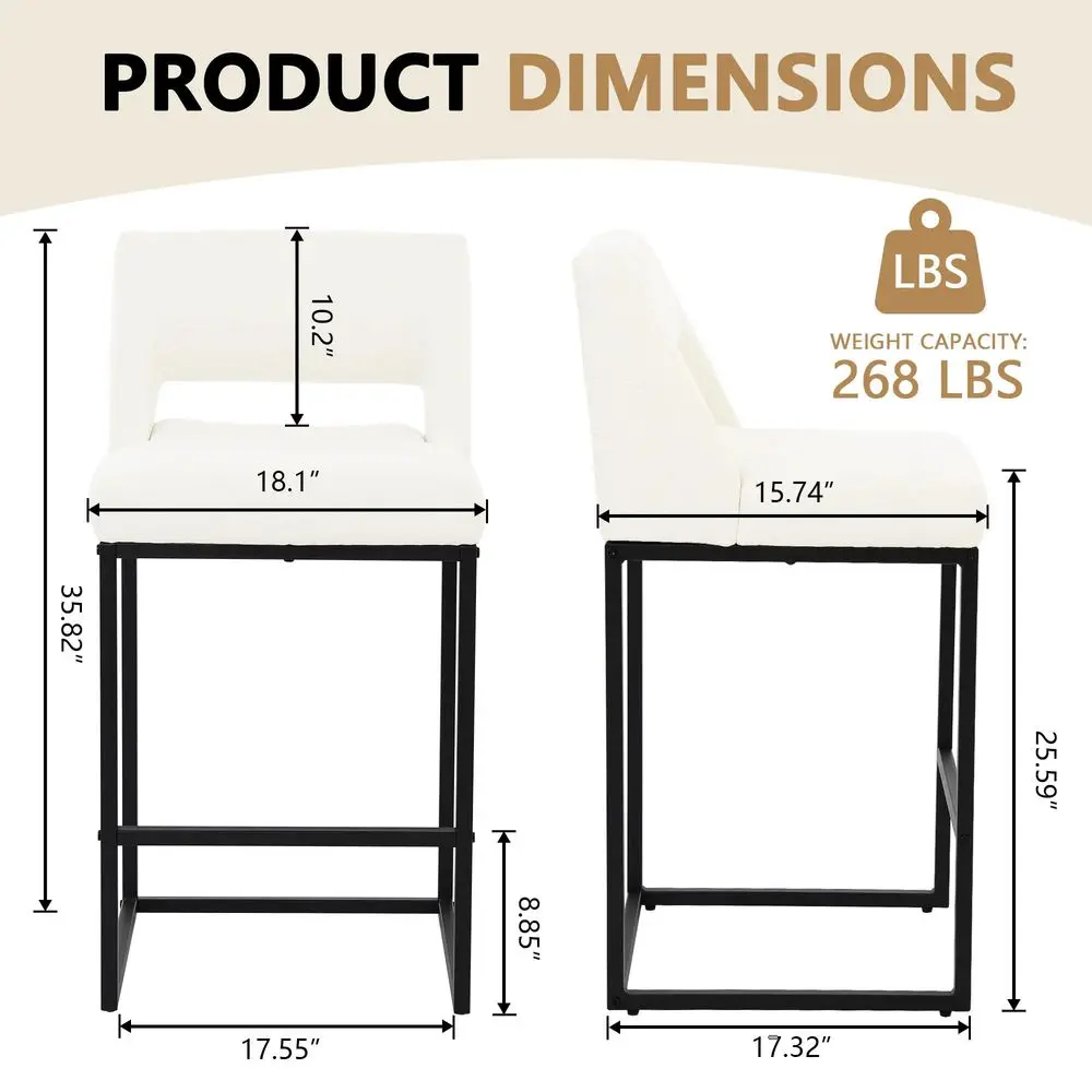 

Counter Height Bar Stools Set of 4, Hollow Back Kitchen Island Barstools, holstered Linen Fabric Counter Stools with Metal Fr