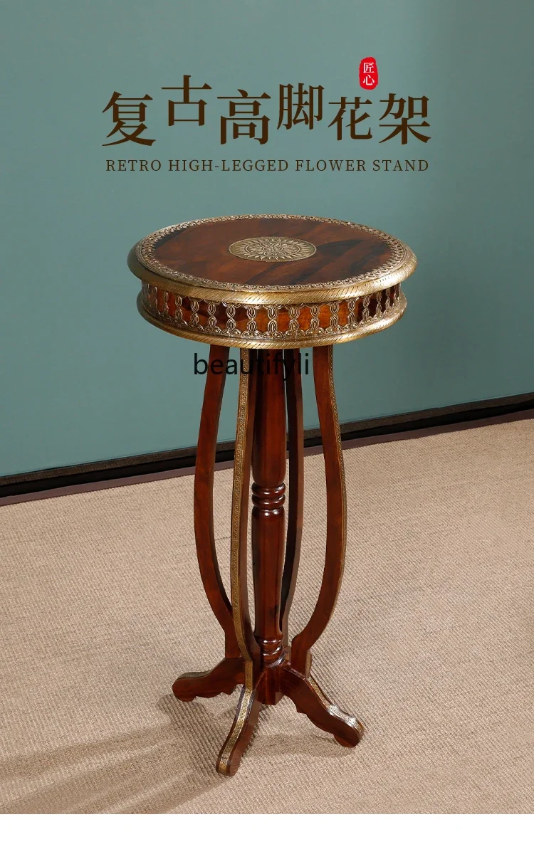 

07Solid Wood Flower Stand Storage Rack Balcony Floor-Standing Home Living Room Flower Stand Jardiniere