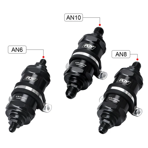 Imagen 2 del producto VR - Filtro de combustible en línea BLACK AN6 / AN8 / AN10 E85 etanol con elemento de acero inoxidable de 100 micrones y pegatina PQY