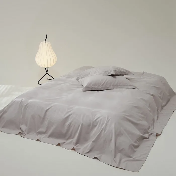 100% Cotton Brushed Bed Sheet Set Light Gray Soft Breathable Bedding Set with Pillowcases for Bedroom Queen King Size Cozy