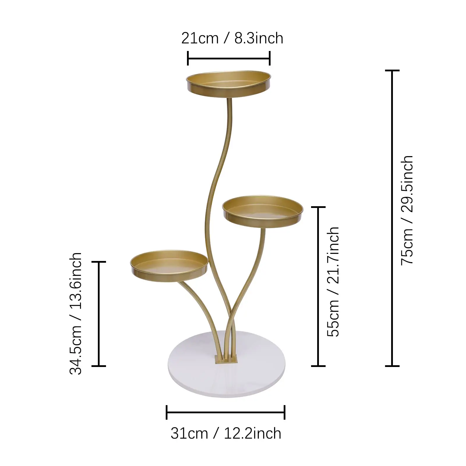 Plant Stand Indoor Outdoor, 3 Tier Metal Tall Shelf Multiple Plant Holders Modern Pedestal Plant for Corner, Living Room, Balcon