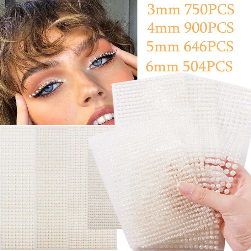 3D Eyes Face Temporary Tattoo 3mm/4mm/5mm/6mm Pearl Face Jewels Eyeshadow Stickers Self Adhesive Face Body Eyebrow Sticker Decor