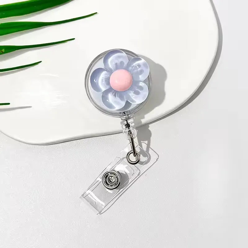 1 stücke Nette Transparente Blumen Abzeichen Reel für Frauen Versenkbare Arbeiter ID Karte Pull Schnalle Ärzte Krankenschwester ID Karte abzeichen Halter Clip – Detail 5