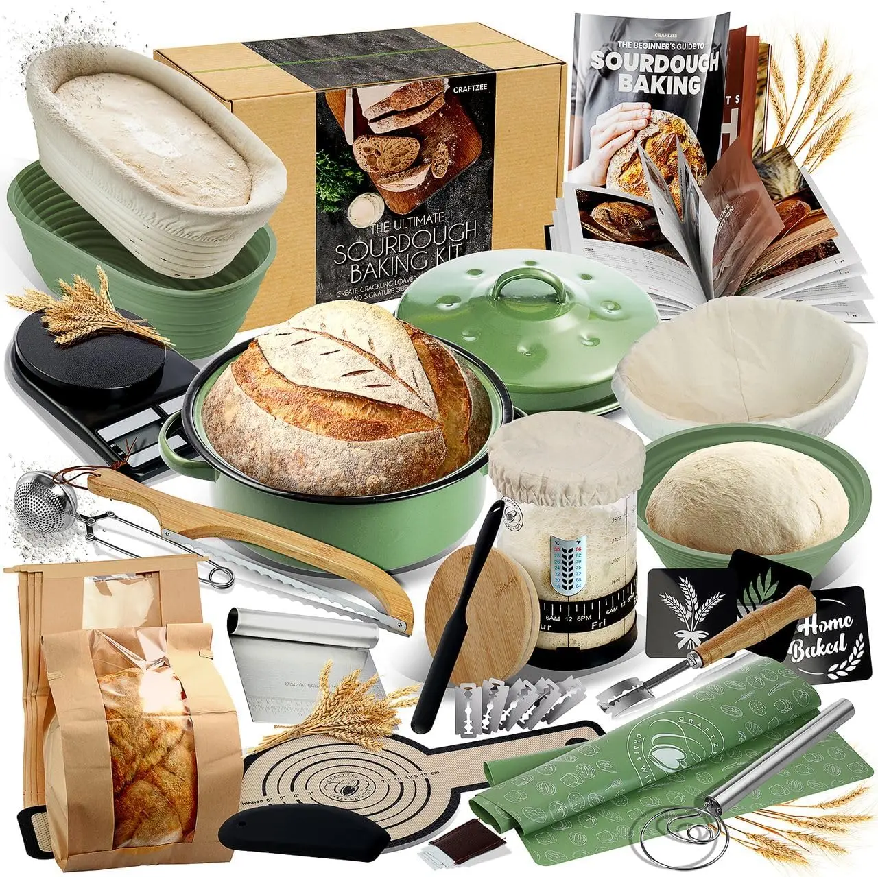 

Complete Sourdough Starter Kit with Pot, Jars, Baskets & Tools for Baking Artisan Bread at Home