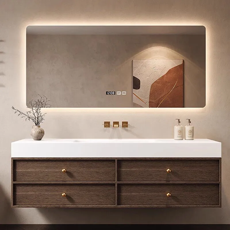 

Corian Integrated Basin Bathroom Cabinet Combination Pure Full Aluminum Honeycomb Smart Double Basin Custom Washstand