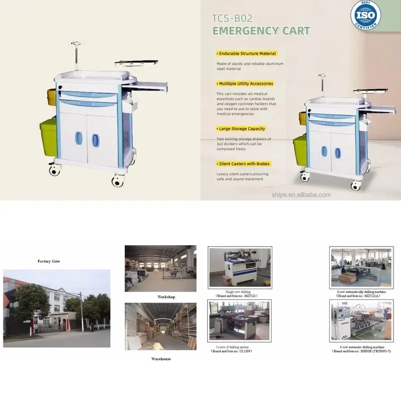 for Modern Hospital Emergency Medical Trolley with 2 Drawer Trash Can Stainless Steel Silent Casters