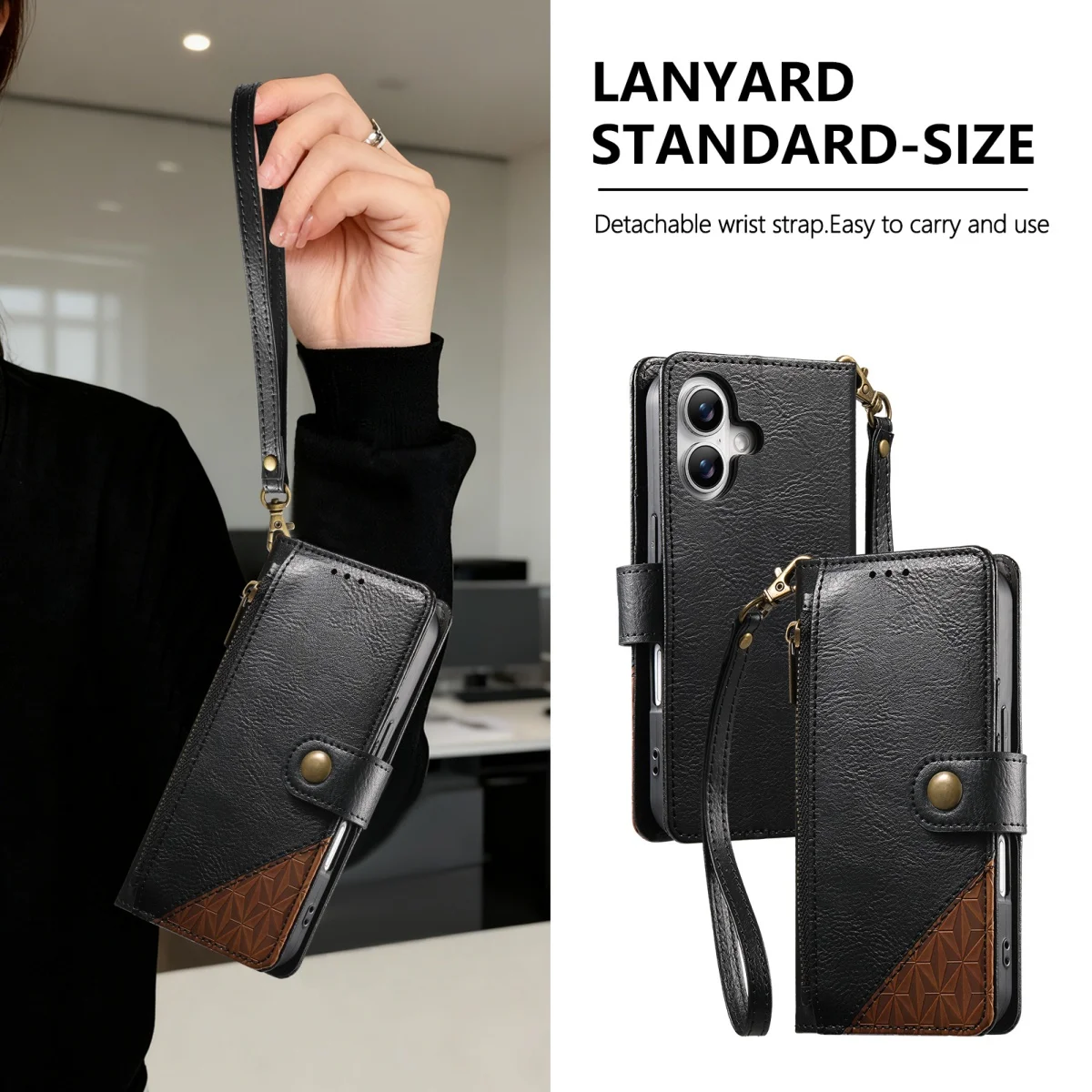 PU Leather Zipper Wrist Strap Flip Wallet Card Slot Phone Case For Samsung Galaxy S25 Plus S24 FE S23 Ultra S22 A56 5G A54 Cover