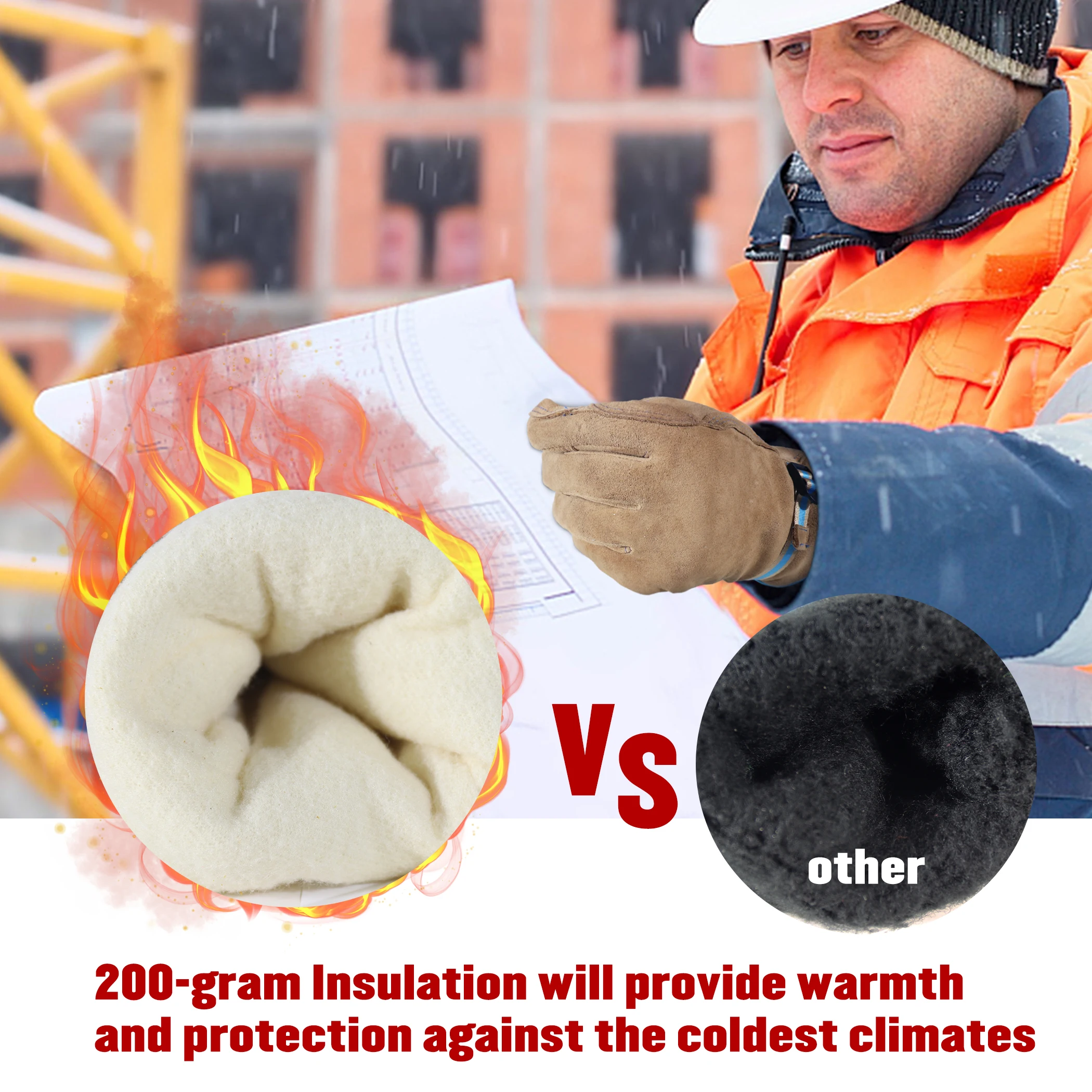 HANDLANDY Gants de travail d'hiver pour hommes et femmes, gants de travail en cuir véritable isolés par temps froid hydrofuges