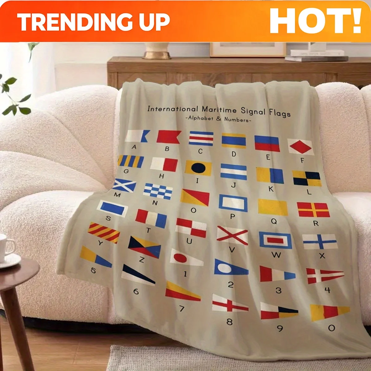 Customize 1pc Nautical Flannel Blanket with International Nautical Signal Flags A-Z- Suitable for All Seasons, Soft and Warm, Pe