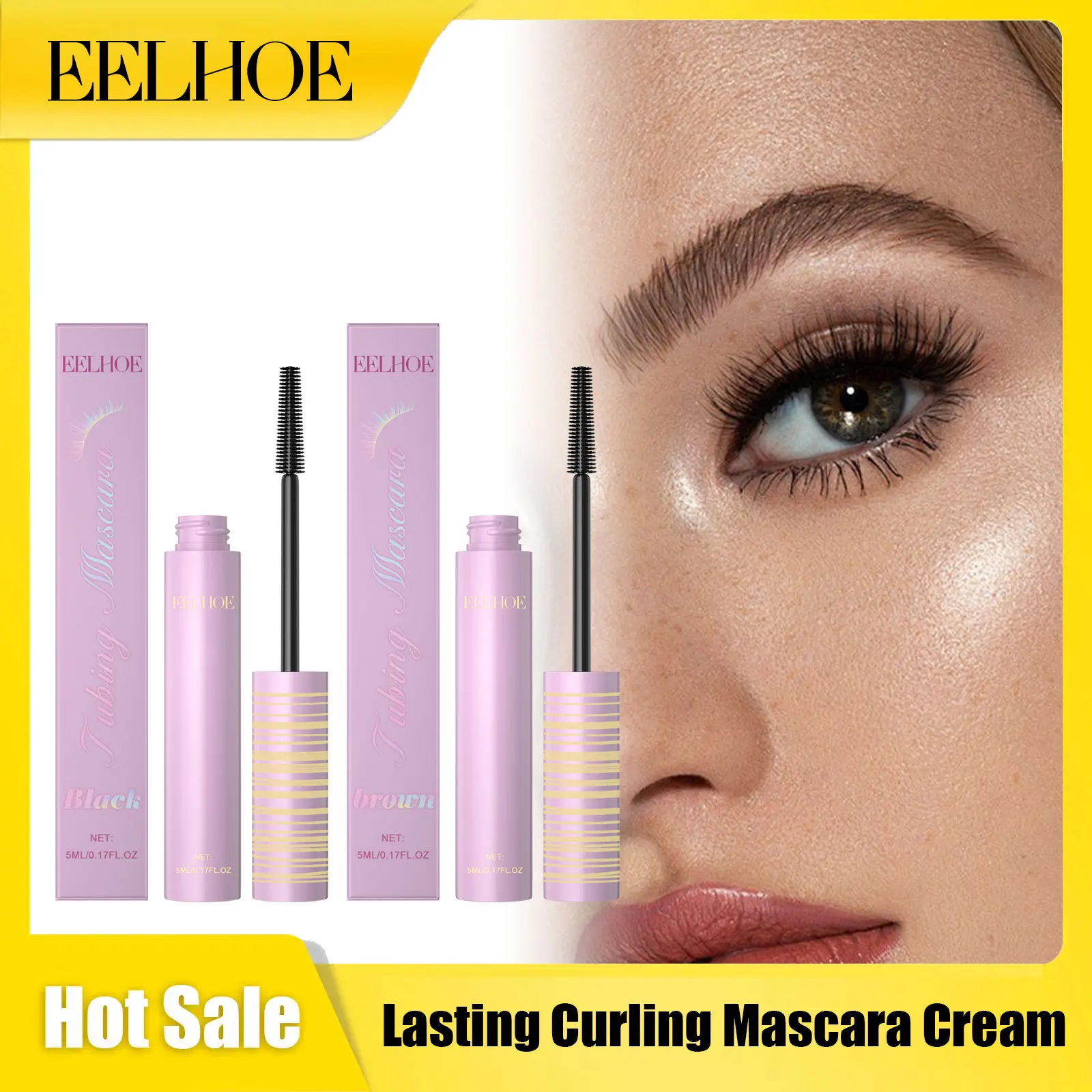 Eelhoe Lasting Curling Mascara Crema Allunga Modellatura Aumenta Più Spessa Migliora Curl Non-sbavature Trucco Mascara Impermeabile Pennello