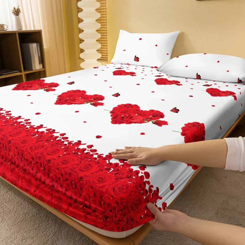 1 Rose Butterfly Patterned Frosted Bedsheet, Printed Bed Cover for Bedroom, Bedding (Excluding Pillowcases)