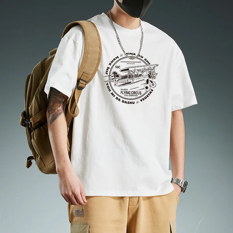 

New Cotton Printing Short-Sleeved T-Shirt Boys Ins Tide on Clothes Summer Trend Loose Large Size Men's Short-Sleeved T-Shirt