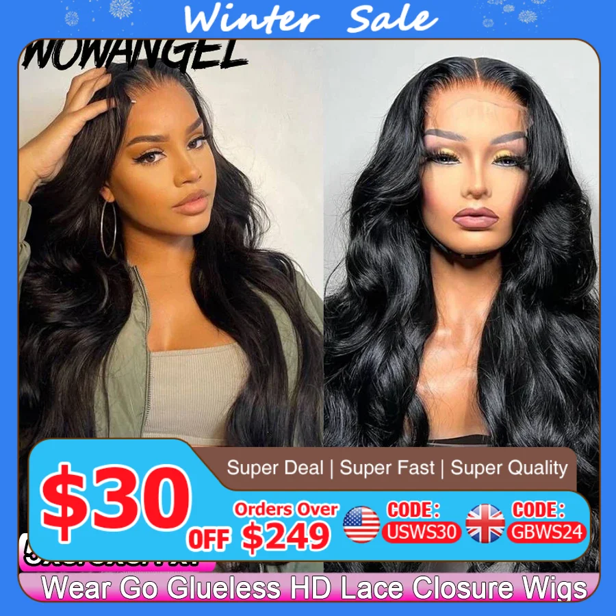 Wow Angel Glueless 250% Real HD Lace Closure Wigs 7X7/6x6/5X5 HD Closure Wig Объемная волна Предварительно выщипанные парики из человеческих волос для женщин