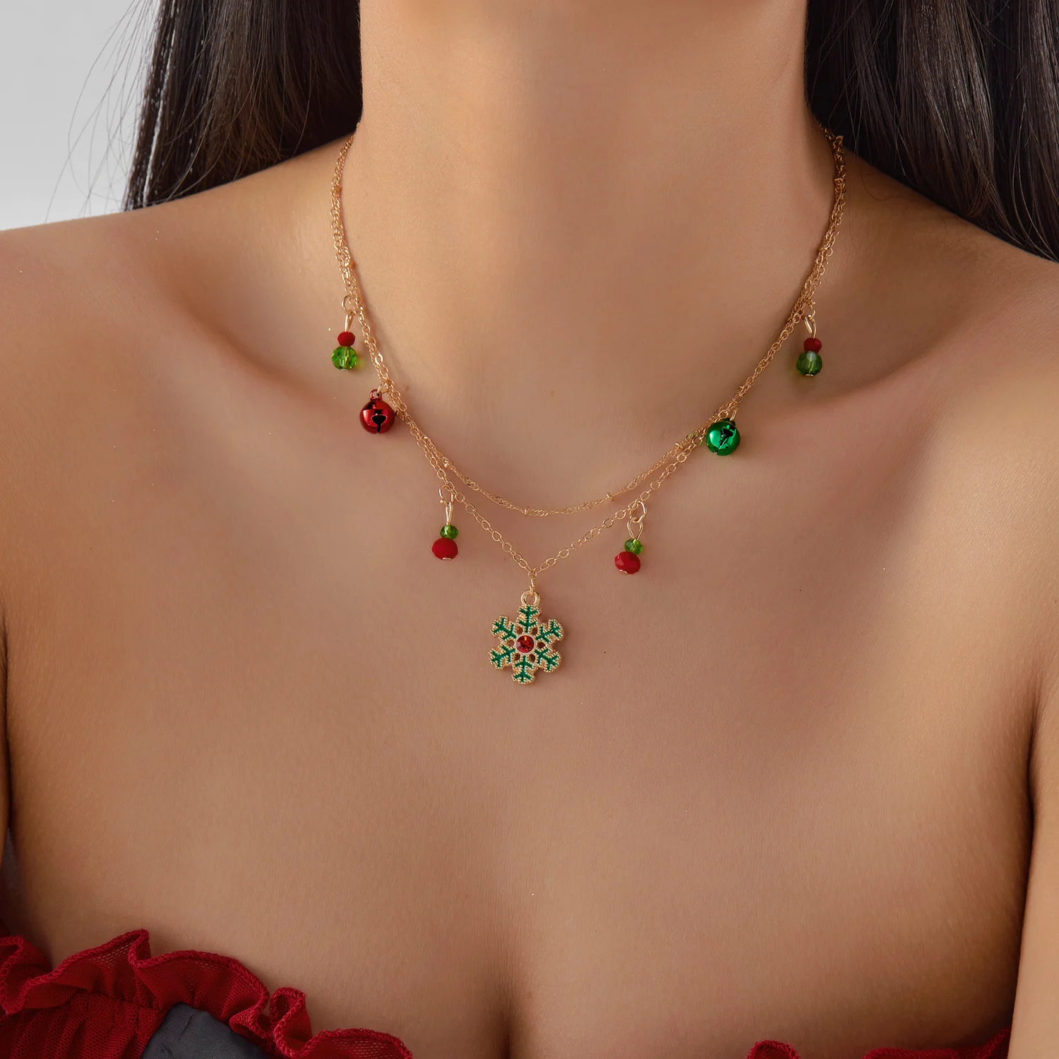 Delicate Colorful Bells Crystal Snowflake Christmas Tree Pendant Necklace For Women Fashion Xmas Clavicle Choker Party Jewelry