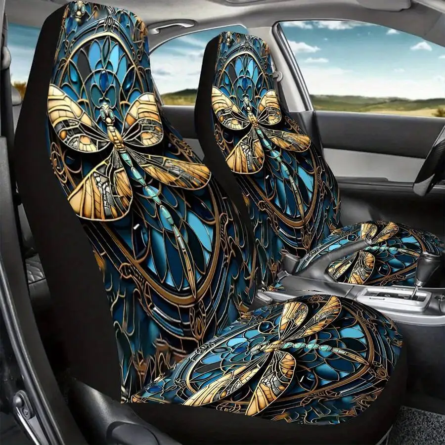 

Blue Stained Glass Dragonfly Print Car Seat Cover Universal For Front Seats SUV Sedan Truck