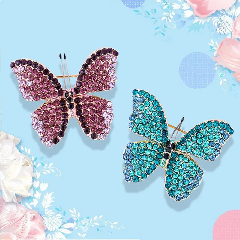 Ornate Luxury Full Crystal Diamond Insect Butterfly Brooches For Women Fashion Rhinestone Animal Pins Jewelry Party Office Gift