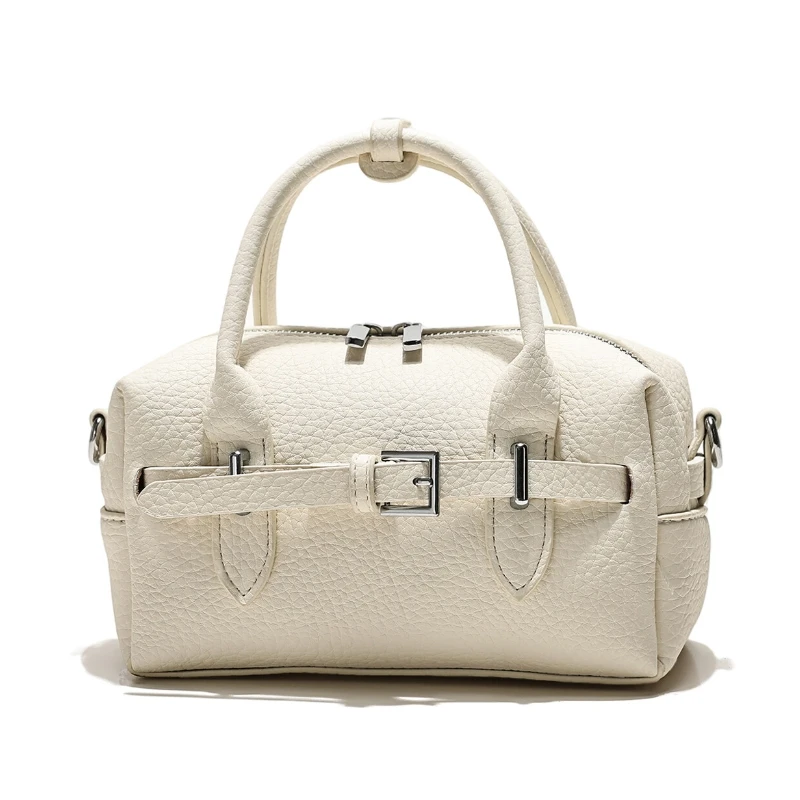 

Urban Minimalist Women's Solid Color Mini Boston Handbag Double Zipper Design 2026 New Daily Work Commuting Crossbody Bag