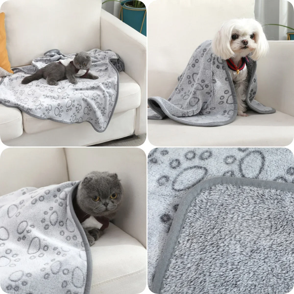 Winter plush mat footprints gray dog sleeping cover blanket comfortable large and small multi-scene use cover blanket towel