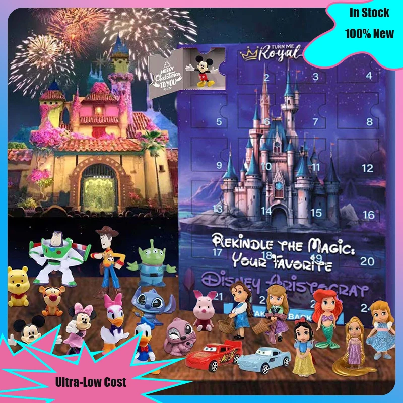 2024 Disney Mickey Minnie Christmas Advent Calendar 24pcs Toy Gift Box Cartoon Stitch Figures Kids customized Gift Box  