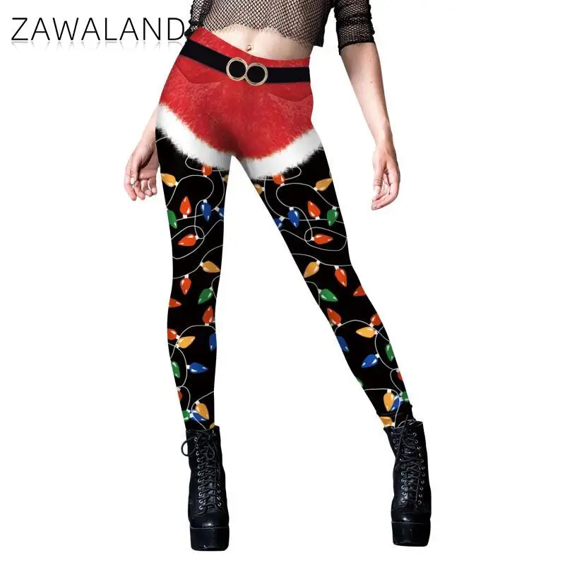 Zawaland New Leggings for Women Funny 3D Digital Printing Christmas Leggings Sexy Stripe Elastic Christmas Gift Skinny Legging