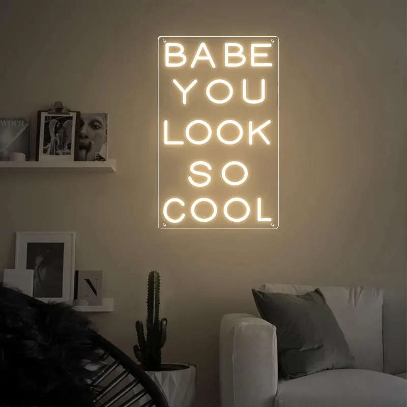 

Babe You Look So Cool Neon Sign Dimmable Led Neon Light Up Signs for Bedroom Home Gym Salon Bar Party Aesthetic Wall Art Decor