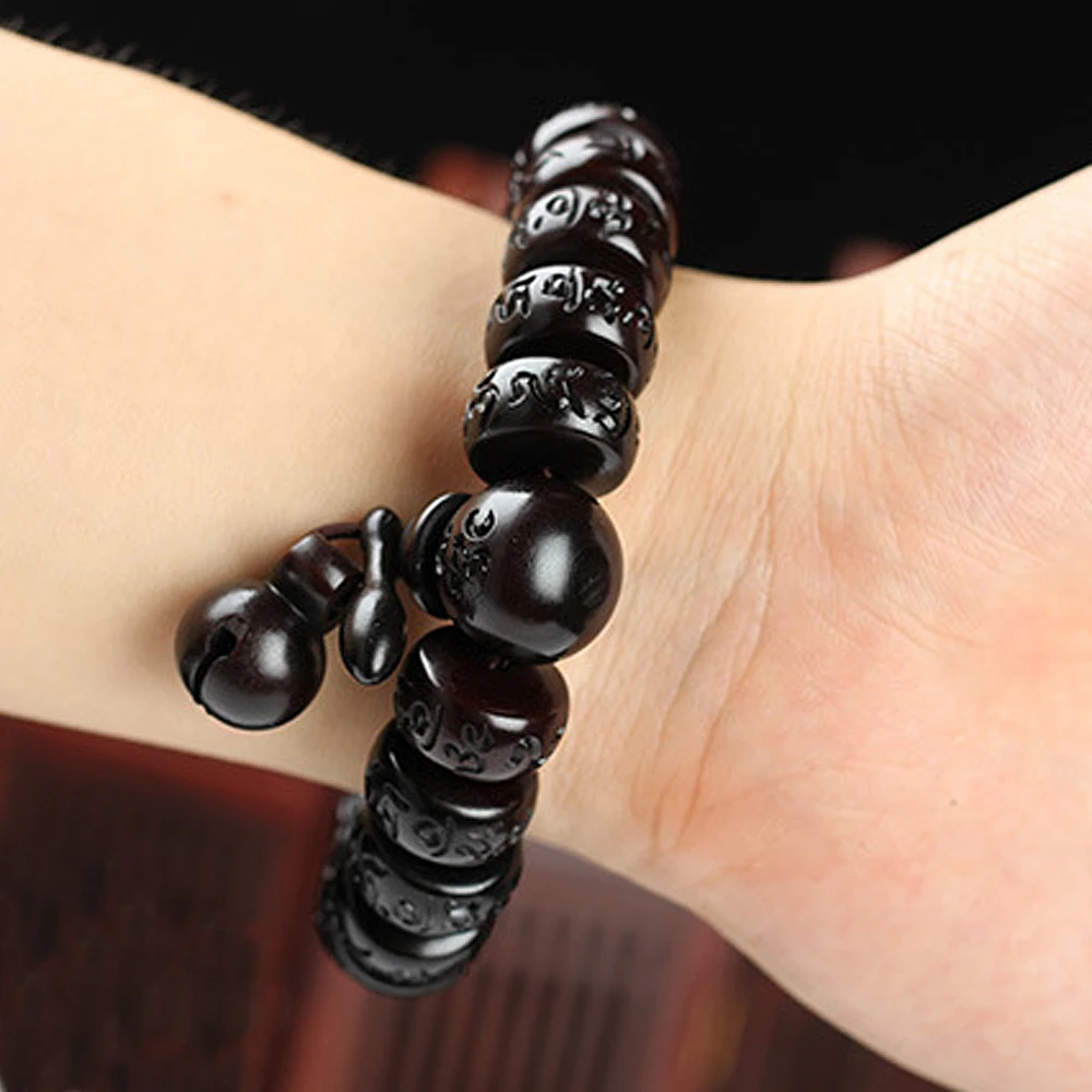 Natural Wood Tibetan Six Characters Mantra Bracelets Buddhist Praye Lightning Stroke Jujube Beads Meditation Men Women Yoga