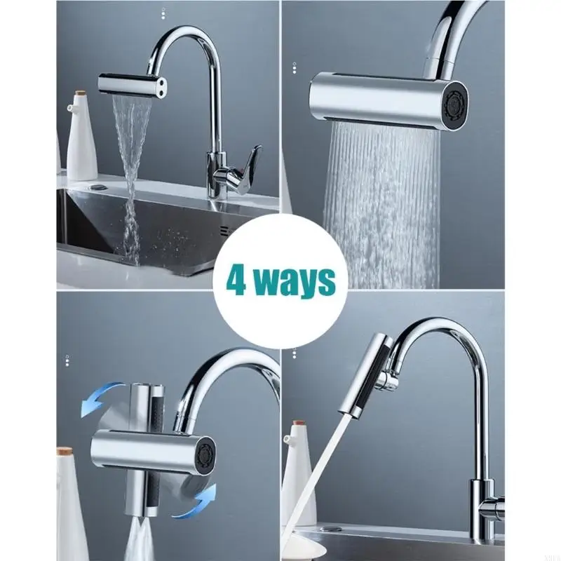 

X9FA 4 in 1 Rotation Sink Faucet Adapters Waterfalls Sprays Head 360 Degree Motion Splashes Resistant Faucet Extenders for Home