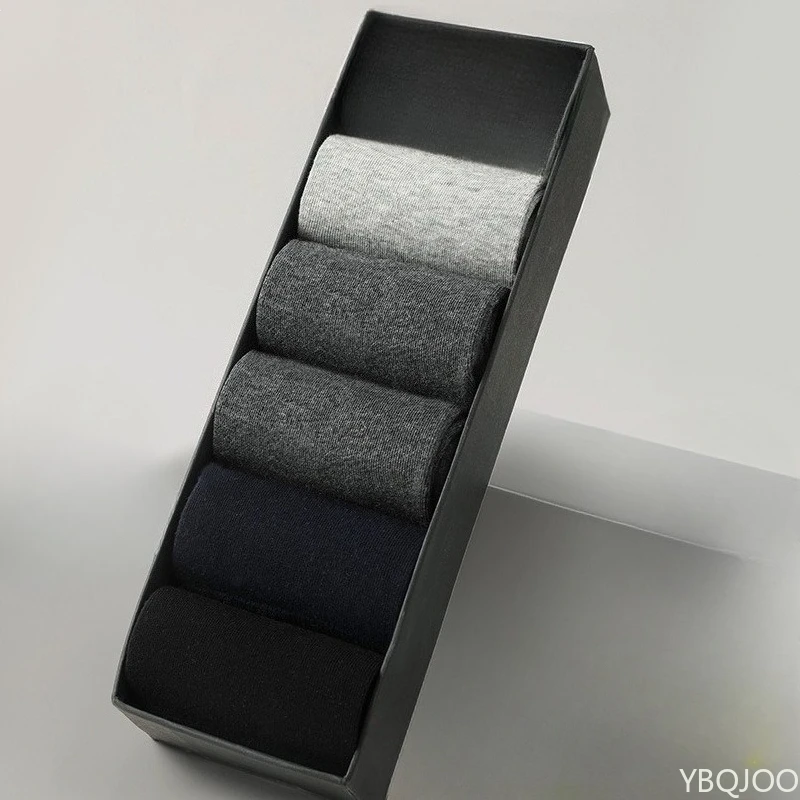 5 pairs of men's cotton autumn winter mid length socks solid color new style comfortable odor proof sweat absorbing casual socks