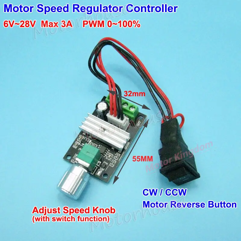DC 6V~24V 9V 12V18V 3A PWM DC Motor Speed Controller CW CCW Reversible Switch