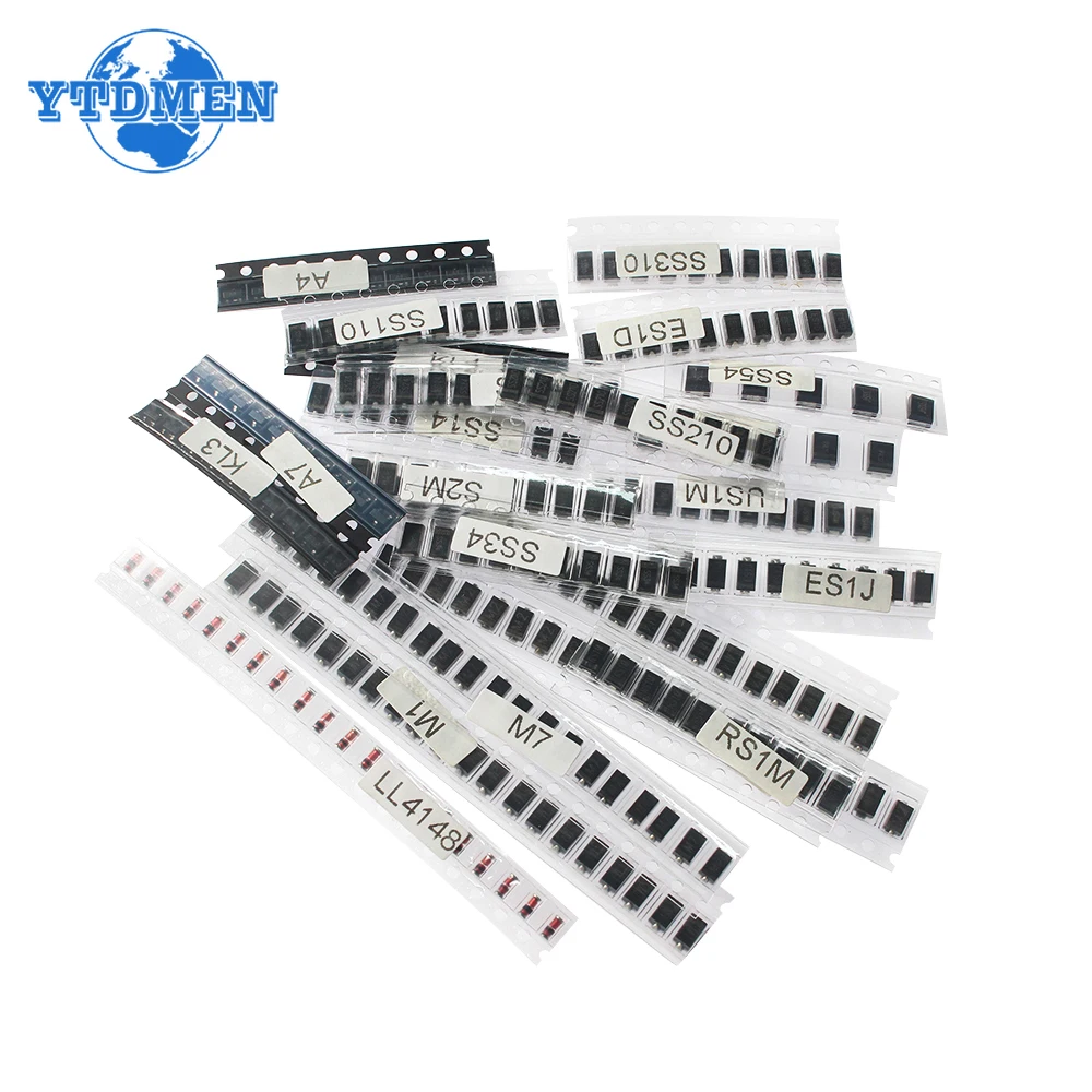 260PCS SMD Rectifier Diode Assorted Kit Schottky Switching Diodes M1 M4 M7 SS14 SS24 RS1M US1M SS34 SS54 BAT54C BAT54S LL4148