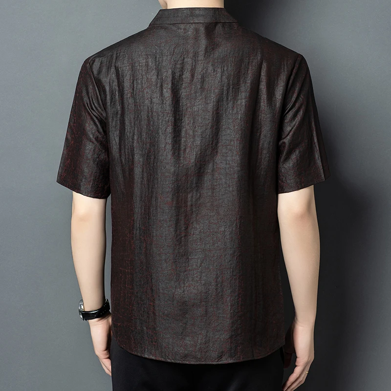 Frog Button Embroidery Shirts For Men Short Sleeve Real Silk 100% Summer Quality Lighteight Satin Tang Costume Camisas De Hombre