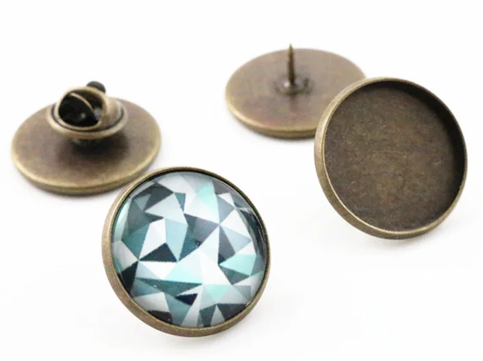 10pcs 12/14/16/18/20mm Inner Size Silver Plated Bronze Brooch Style Cabochon Base Blank Cufflink Spacer Settings Tie Tack Pins