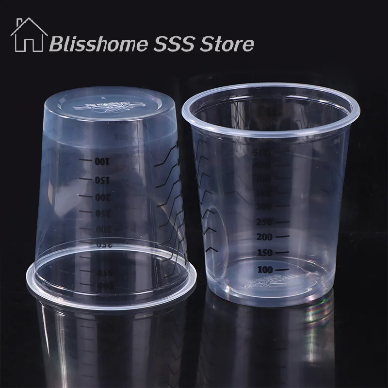 【S】Durable 10Pcs 500ml Disposable Clear Plastic Paint Mixing Cups Mixing Pot Paint Mixing Calibrated Cup Suitable for