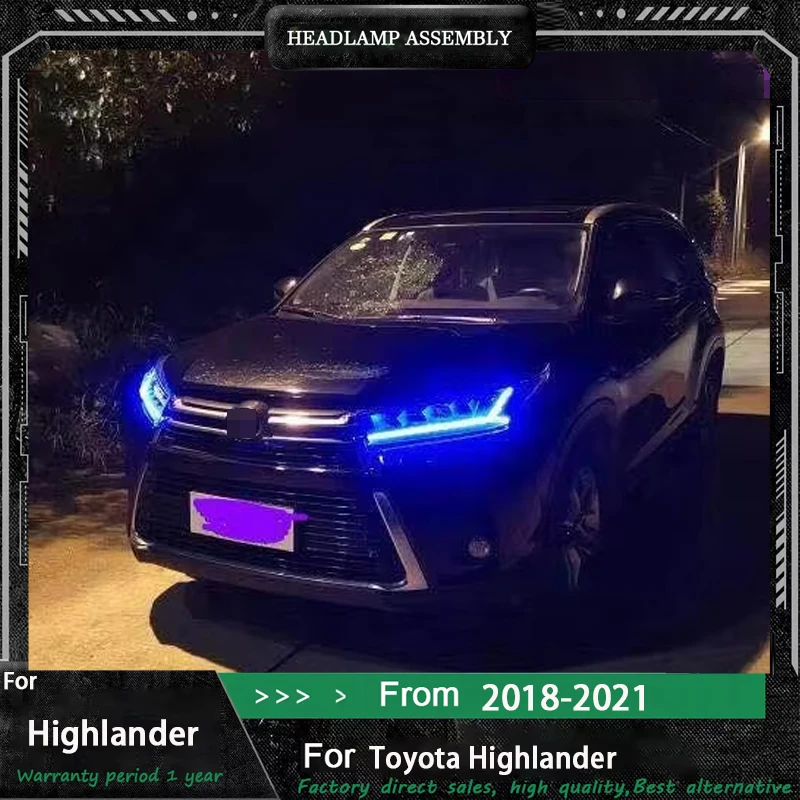 Car Light LED Headlight Auto Lamp Assembly Case for Toyota Highlander 2018 2019 2020 2021 LED Front Lamp