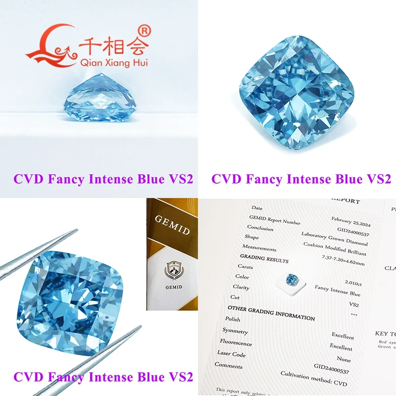 Imagem -03 - Cvd Lab Grown Diamond Loose Stone Fantasia Vivid Aqua Blue Vs1 Excelente Forma de Almofada Gemid Certificated 1.2ct