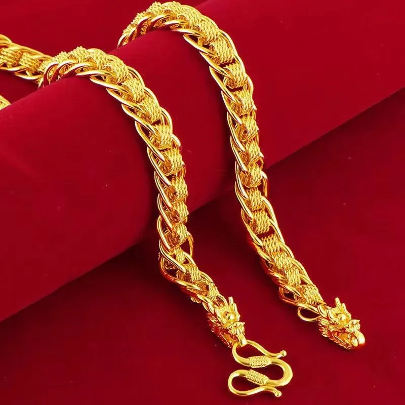 Pryna Jewelry   High-end fashion 24K real gold Dragon Head necklace au9999 Gold fashion men handsome advanced sense star chain