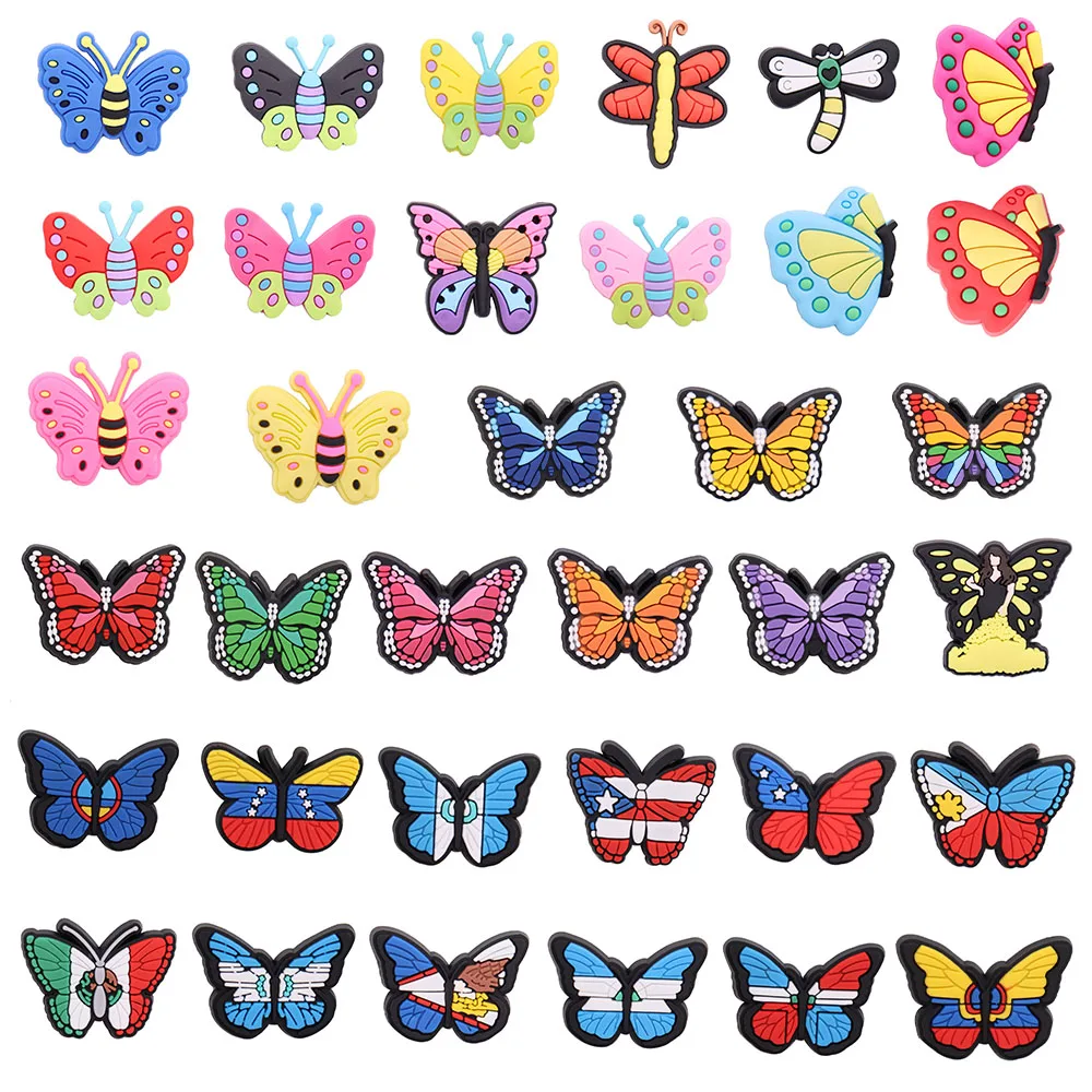 1PCS Multicolor Butterfly Icon Silicon Shoes Charms National Flag Accessories Buckles Women Girls Gifts Wristband Decor