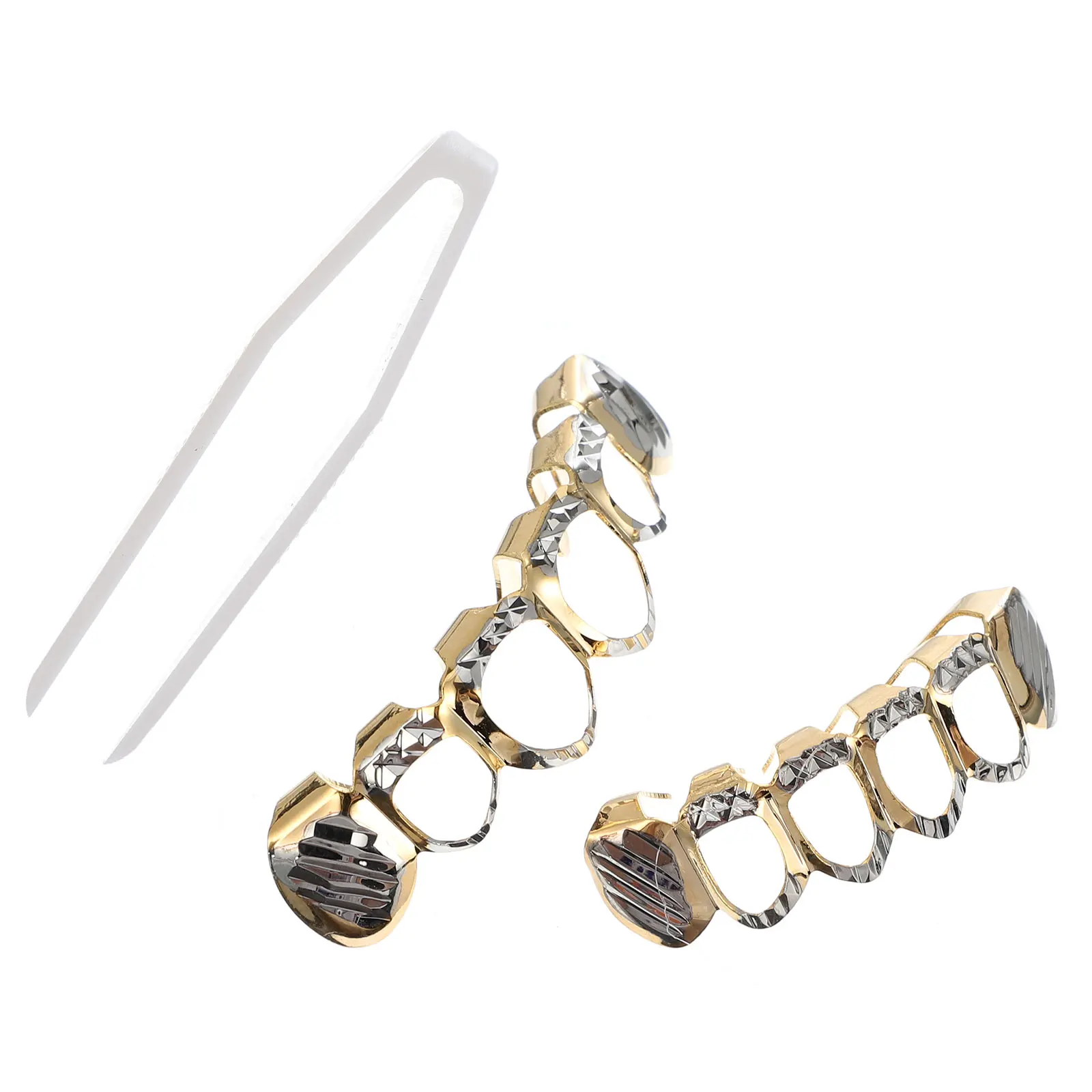 

Gold Braces Mouth Grills Style Teeth Fake Decor Jewelry Hollow Rapper