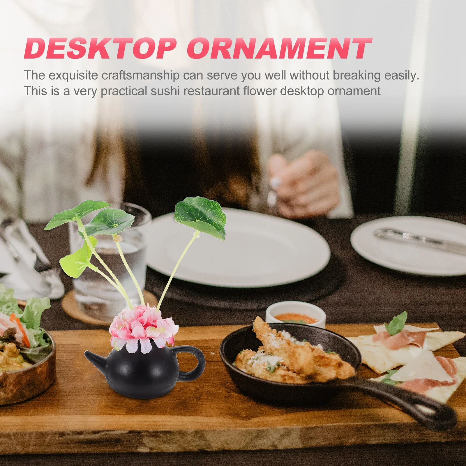 

Sushi Plate Decoration Kettle Shape Base Realistic Modeling Black Bottom Resin Material Sashimi Serving Restaurant Flower