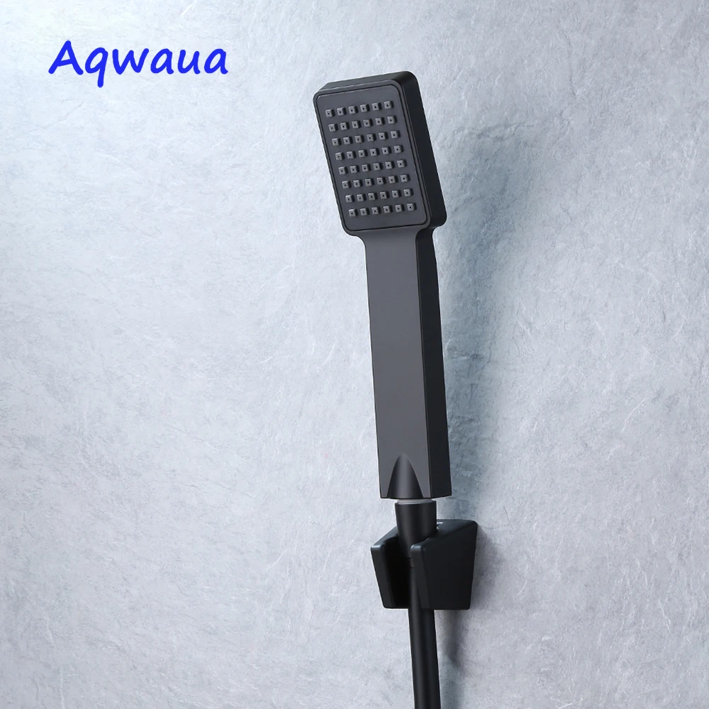 Aqwaua Black Handheld Shower Head ABS Plastic Water Saving Spray Single Function for Bathroom Accessories