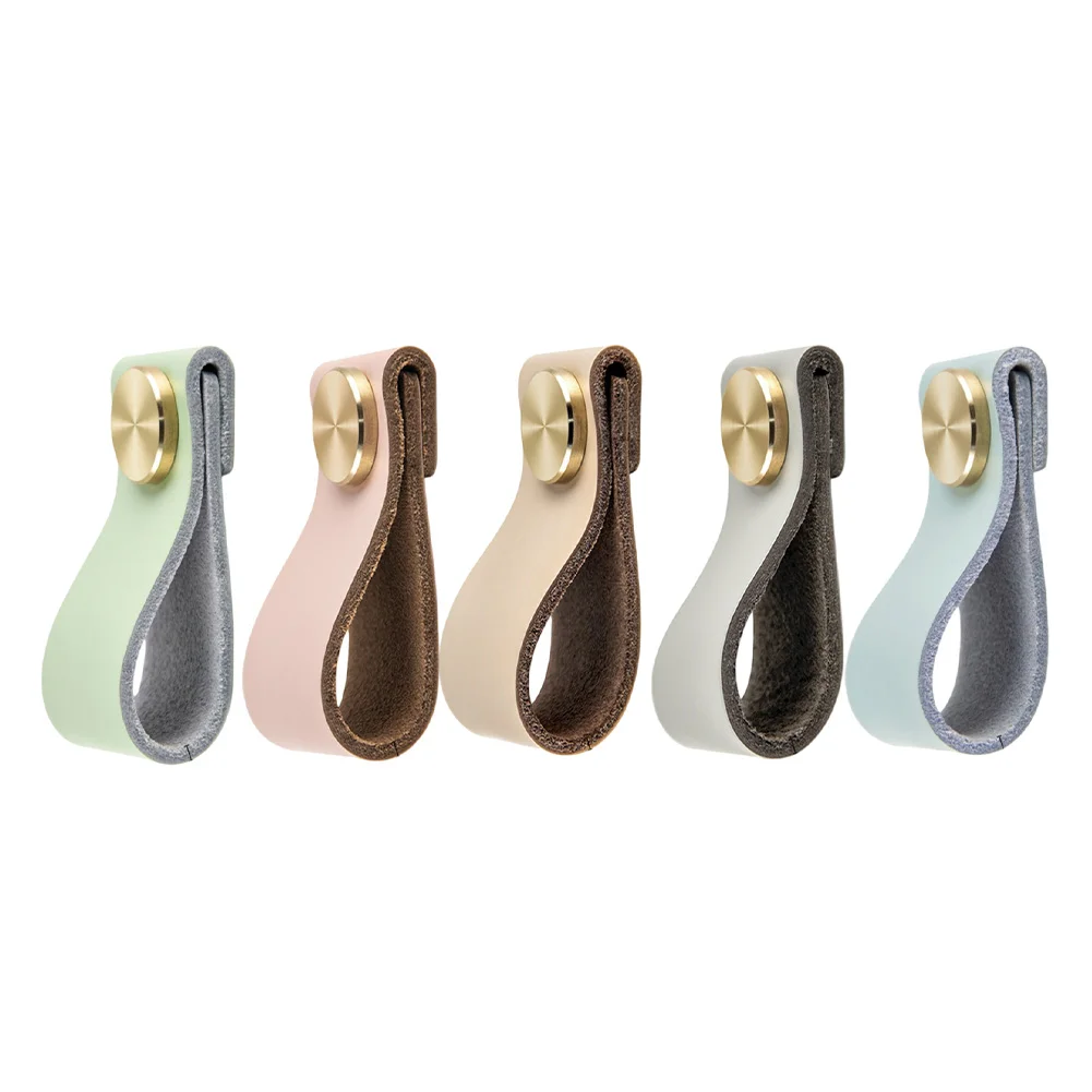 Stylish 60mm Leather Drawer Pulls Made of Full Leather with Zinc Alloy Knobs for Home For Furniture Decoration