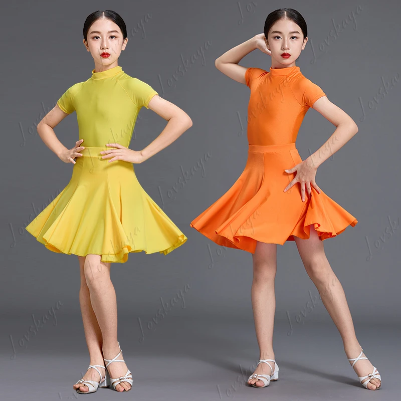 キラキラ輝くスパンコール付き子供用ラテンダンス衣装 - プロ競技用スカートセット - 子供用パフォーマンス衣装