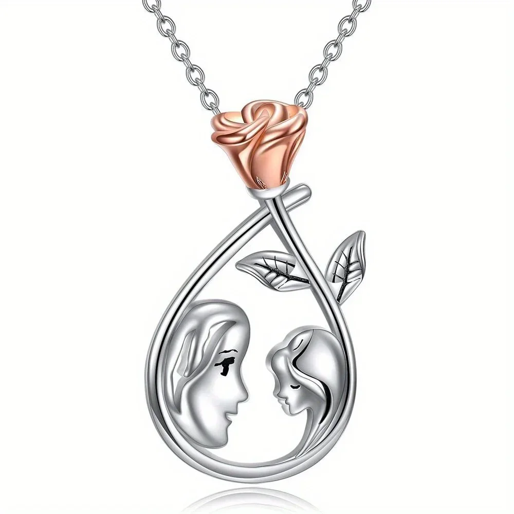 Fashion Rose Decor Hollow Waterdrop Pendant Necklace, A Special Necklace for Mom and Daughter, Mother's Day Gift  in A Niche Sty