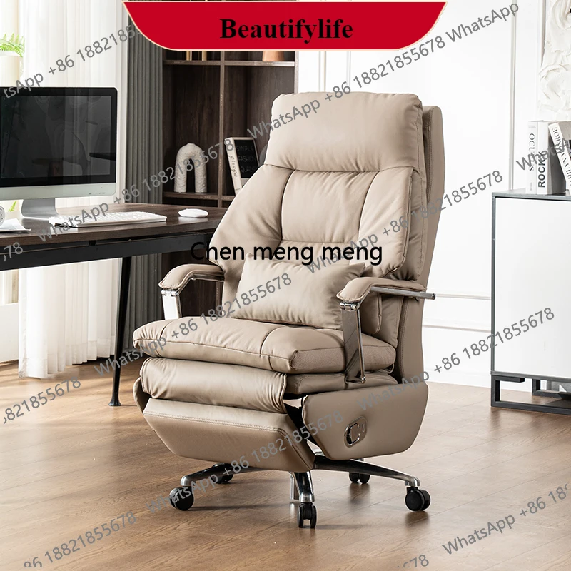 Z0189Electric Leather Reclining Office Chair with Footrest, Ergonomic Executive Boss Chair, Adjustable Height & Lumbar Support