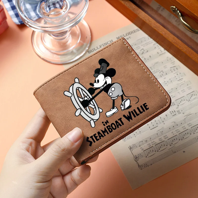 باخرة ويلي ميكي ماوس أنيمي محفظة قصيرة خمر بولي محفظة محفظة جلدية البنك الائتمان حامل بطاقات التعريف الشخصية طالب Portefeuille هدية