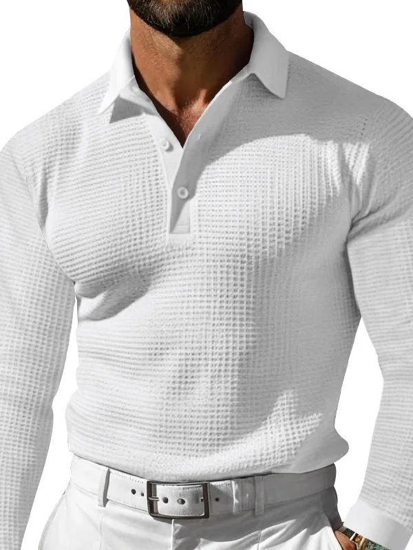 

Spring Autumn Long Sve irt Men's Casual Collar Button Slim Fit Wfle Pattern Breathable Comfortable Outerwear