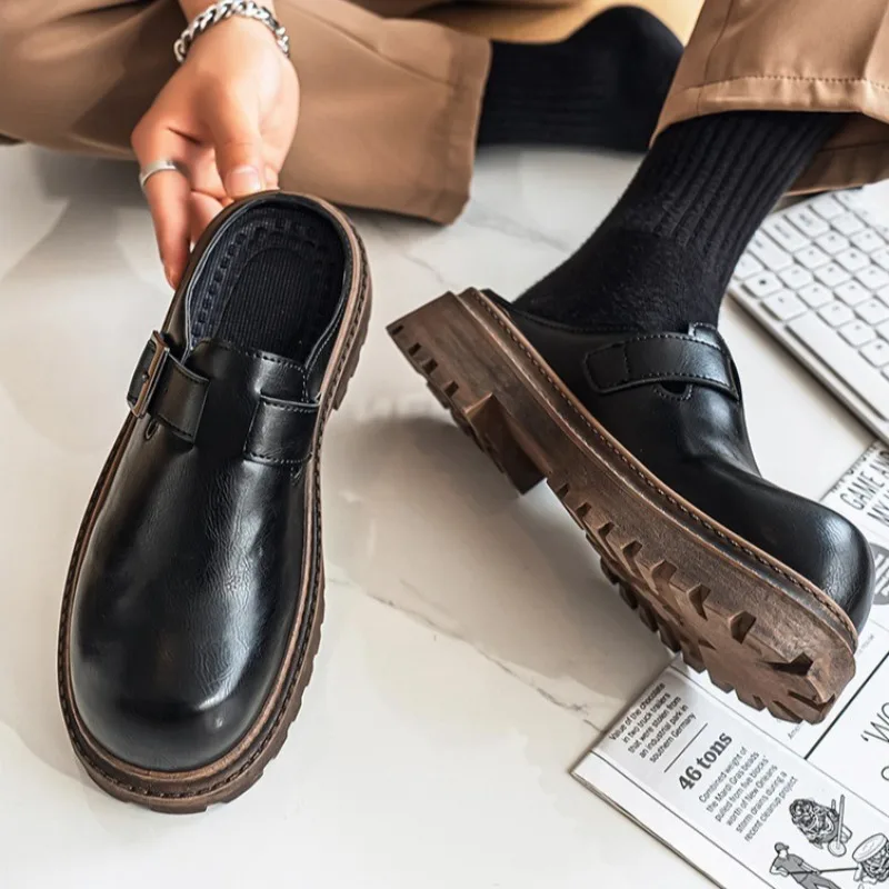 Bolsa masculina cabeça plataforma chinelos tendência seleção de qualidade couro sola grossa dos homens sapatos casuais fora chinelos zapatillas hombre
