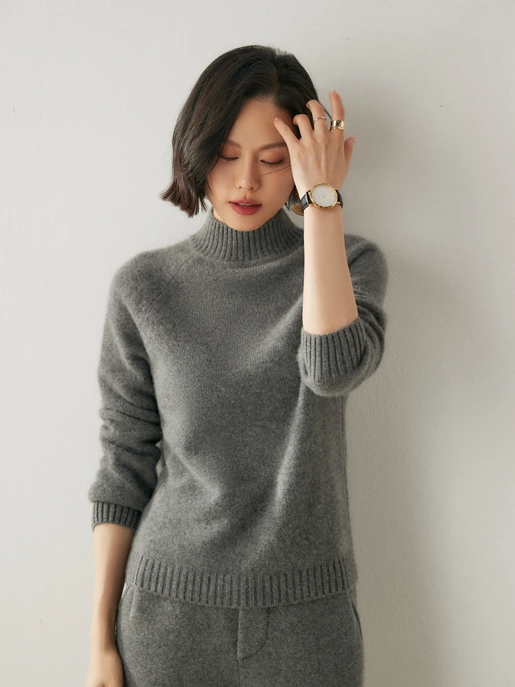 

New Women 100% Cashmere Sweater Mock Neck Basics Pullover Autumn Winter Female Grace Soft Knitwear Soft Casual Warm Fashion Tops