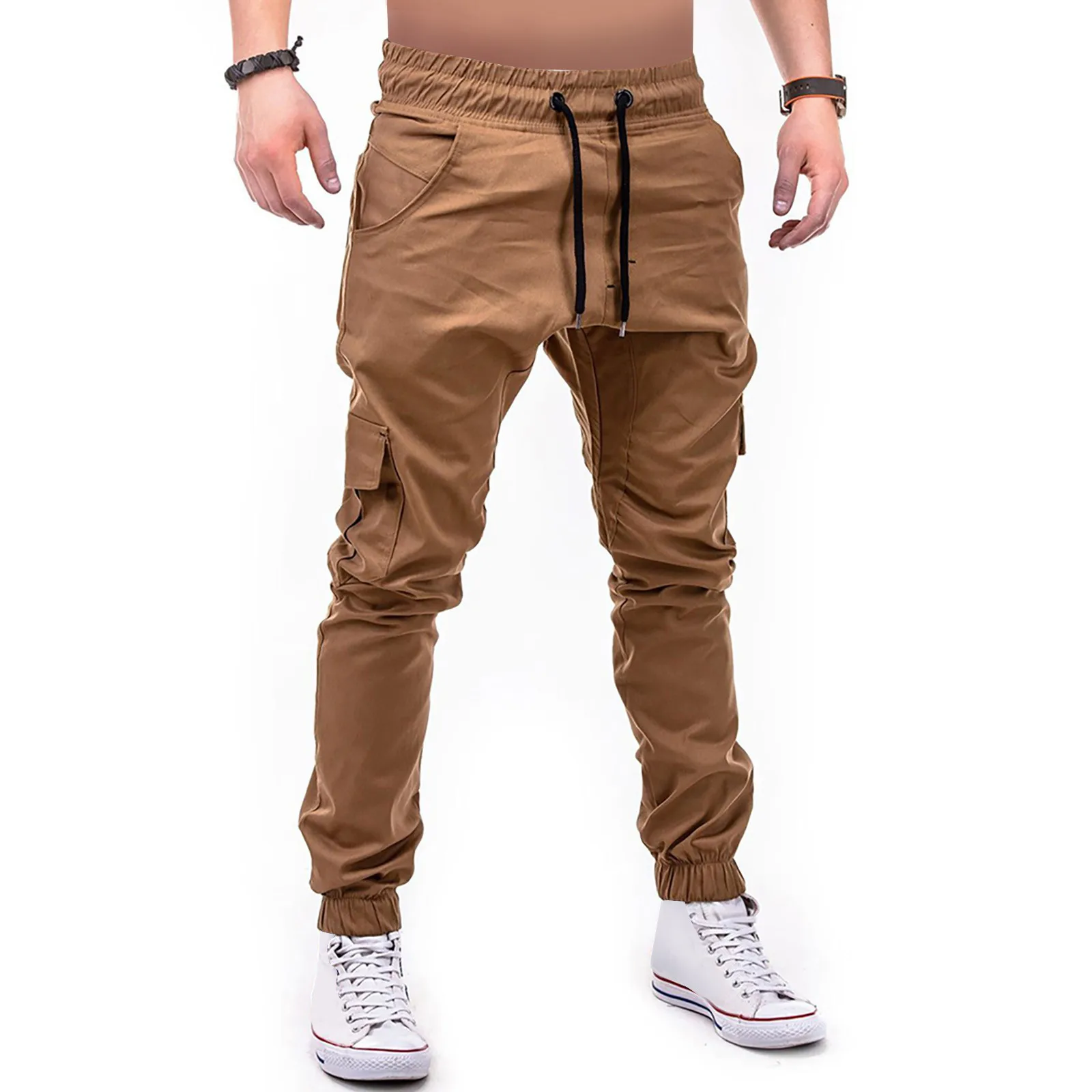 Calça masculina de caminhada com cordão, calça Y2k cargo masculina, moletom slim fit, alta qualidade, ao ar livre, hip-hop, calça masculina